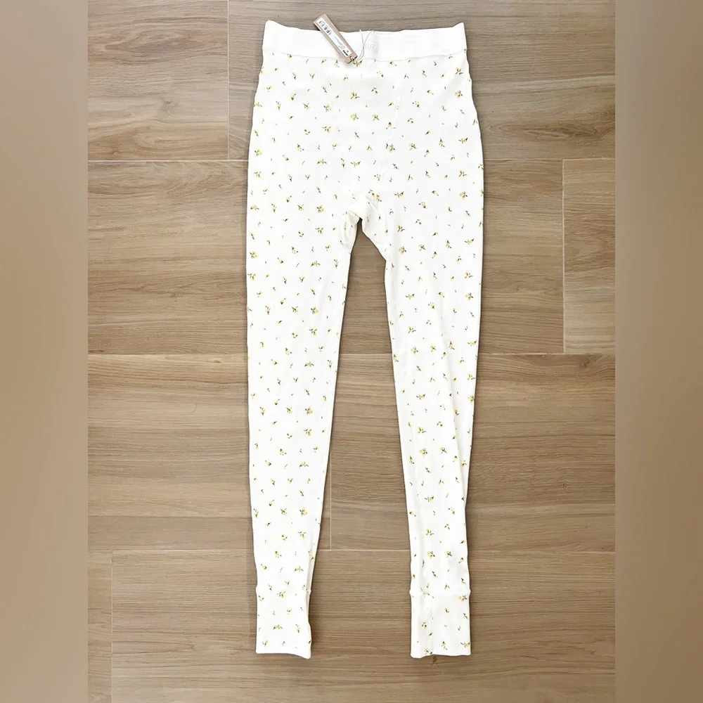 Skims Leggings Cream Marigold Floral Ribbed Knit Cotton Limited Edition Medium - Picture 4 of 6